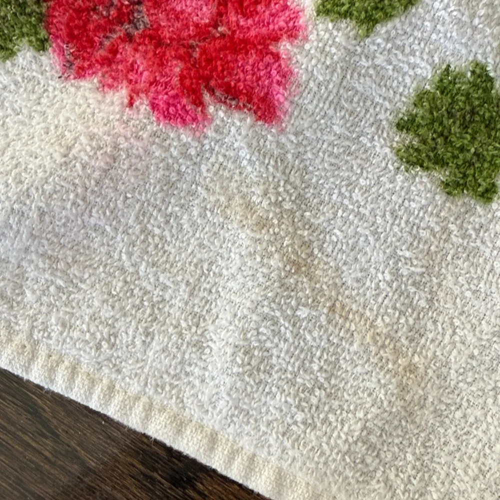 Canon Vintage Floral Bath Hand Towel Terrycloth Pink and Orange Flowers
